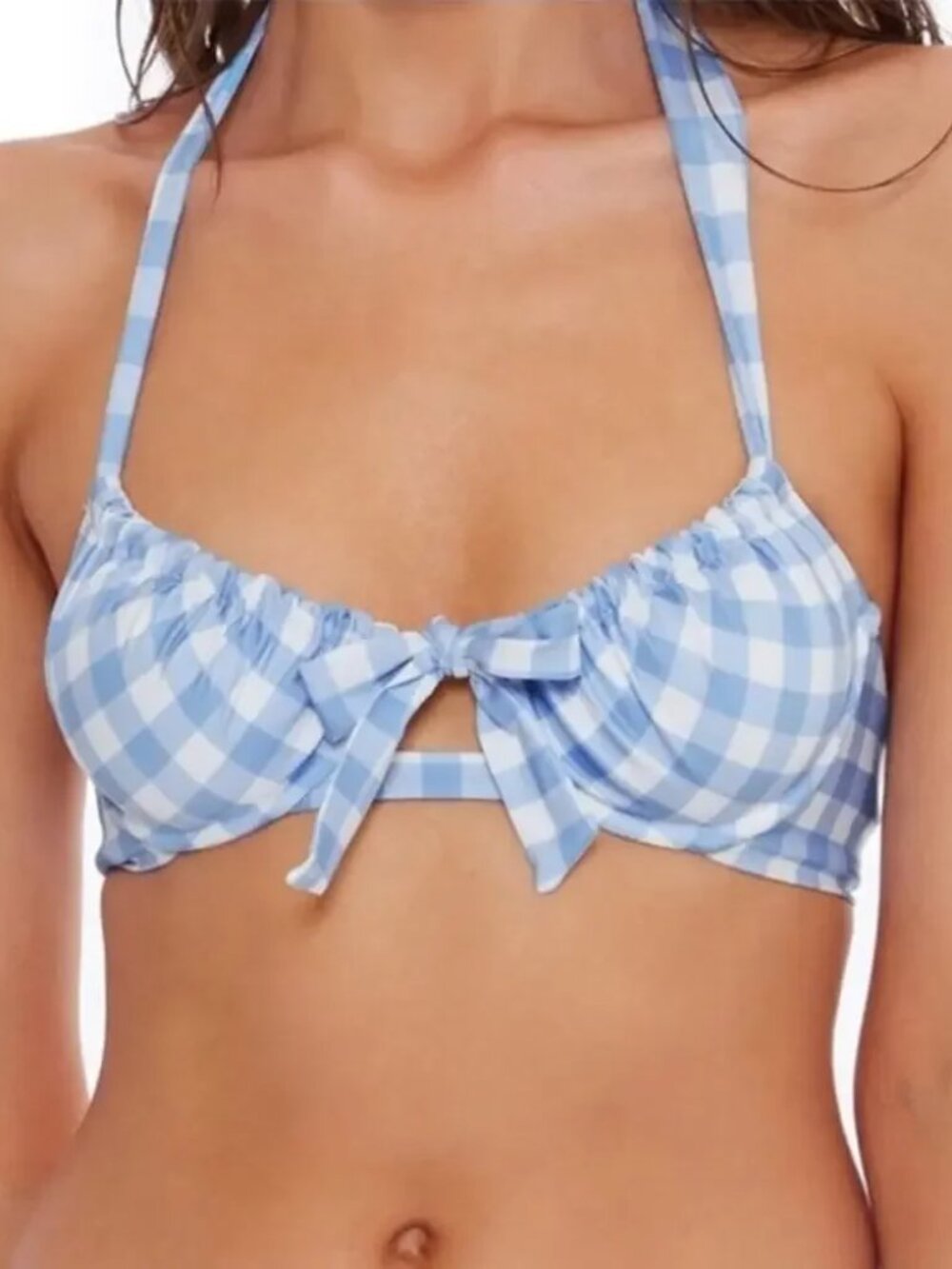 Isabella Rose Swim - Chateau Underwire Bikini Top - Blue Gingham - D Cup NWT